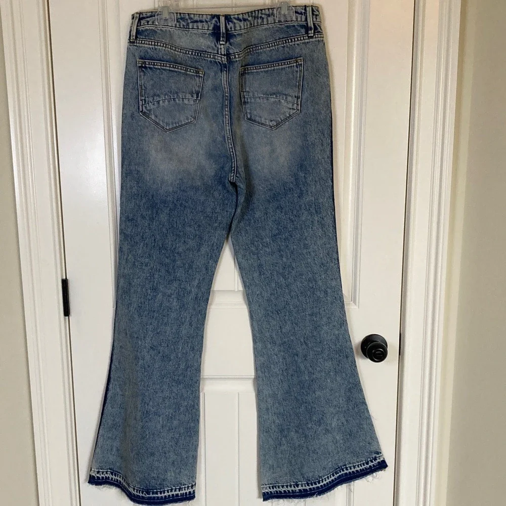Driftwood Womens Farrah High Rise‎ Flared Jeans Suede Side Pannels Size 32 NWT